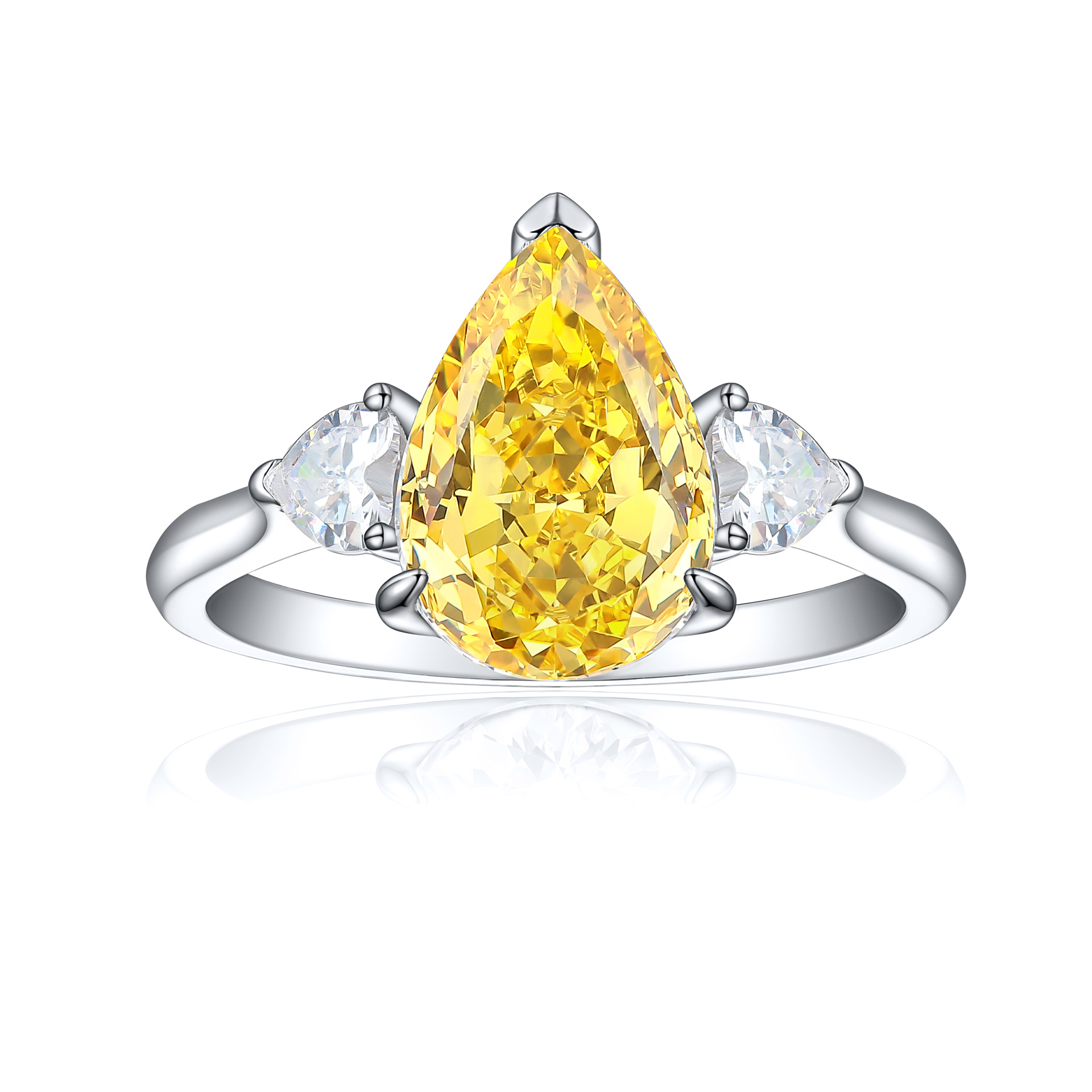 TLR23030  High end 925 sterling silver 4ct fireworks and ice flower cut water droplet shaped high carbon diamond ring for women's high-end color treasure ring