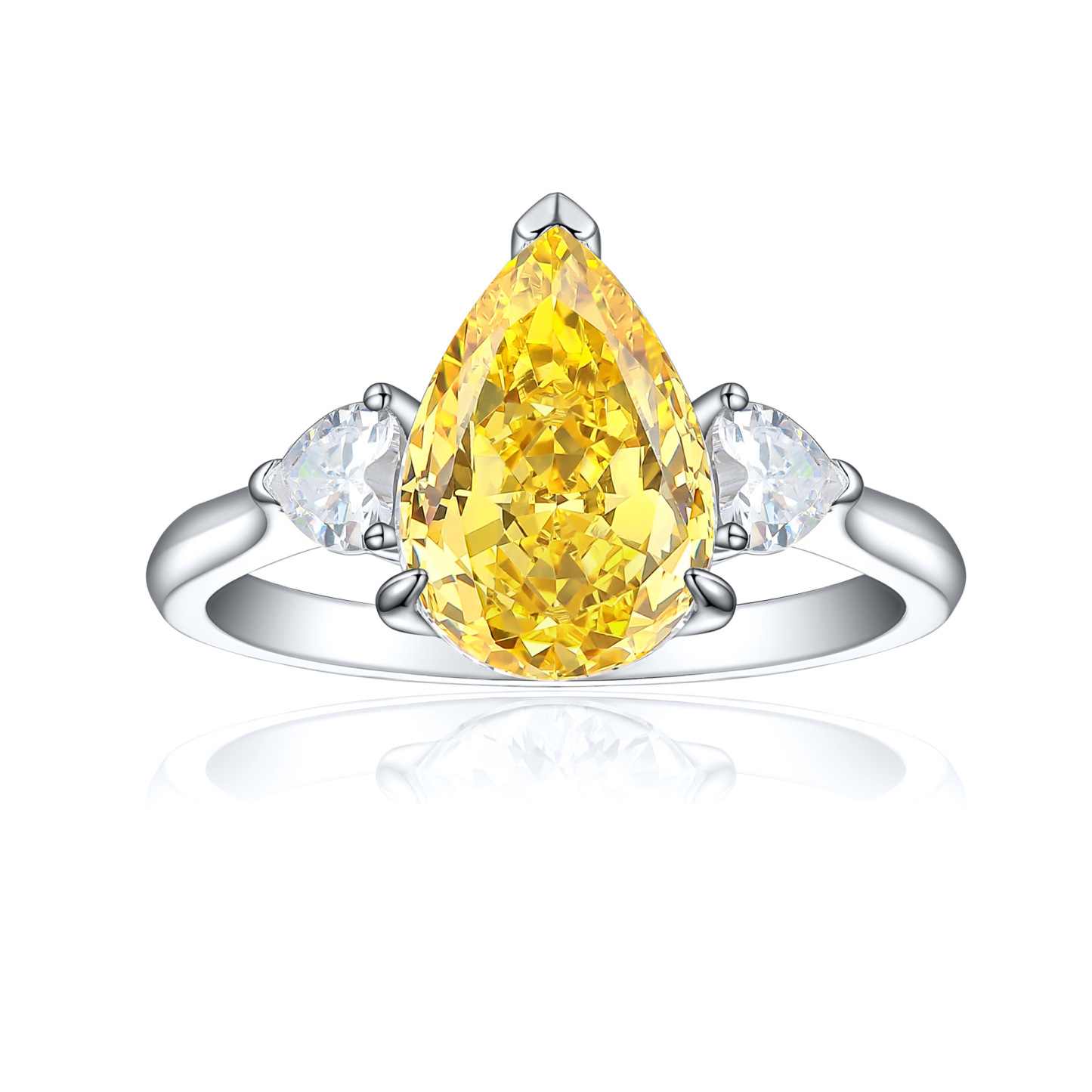 TLR23030  High end 925 sterling silver 4ct fireworks and ice flower cut water droplet shaped high carbon diamond ring for women's high-end color treasure ring