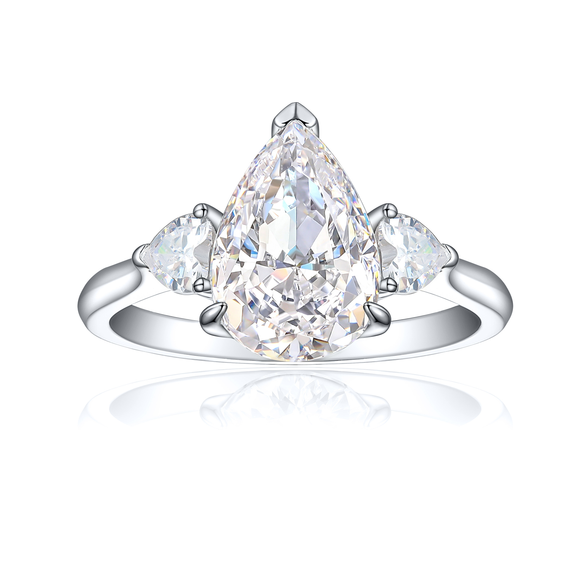 TLR23030  High end 925 sterling silver 4ct fireworks and ice flower cut water droplet shaped high carbon diamond ring for women's high-end color treasure ring