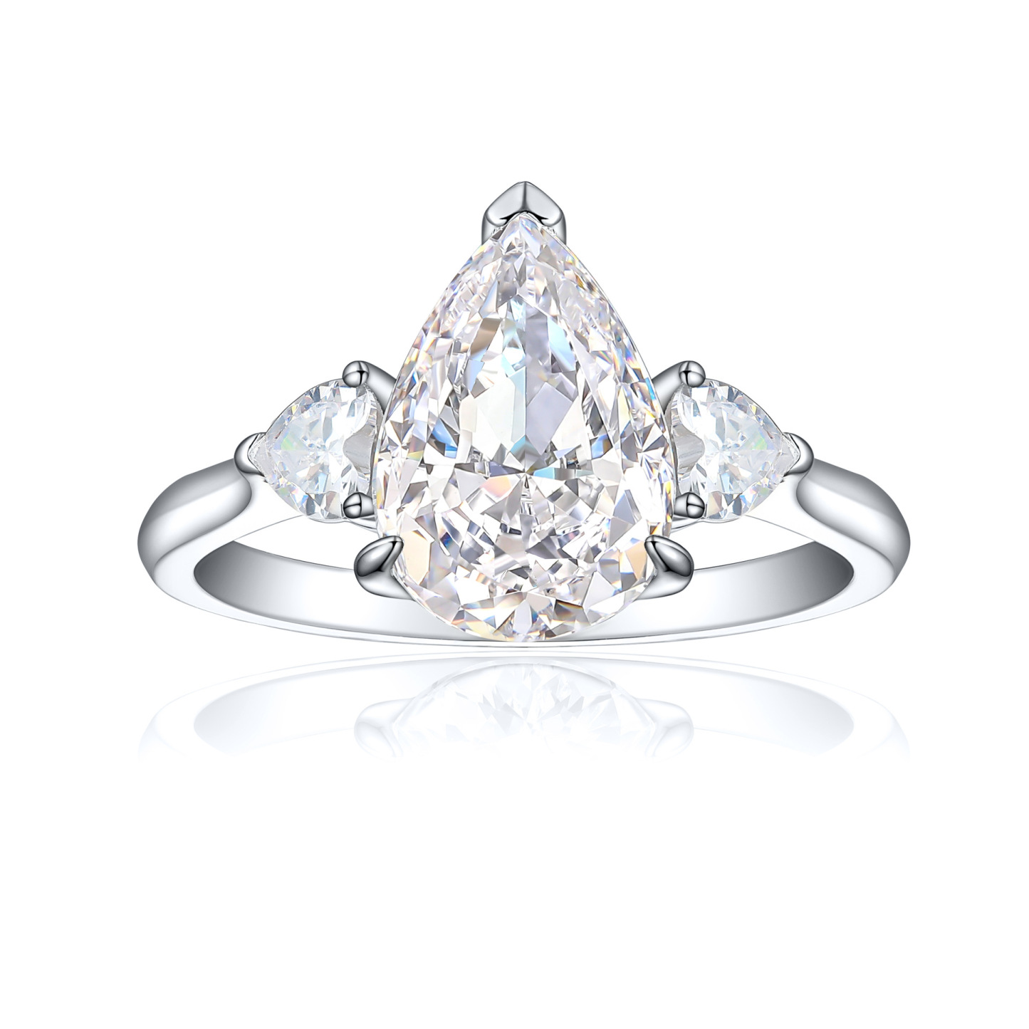 TLR23030  High end 925 sterling silver 4ct fireworks and ice flower cut water droplet shaped high carbon diamond ring for women's high-end color treasure ring