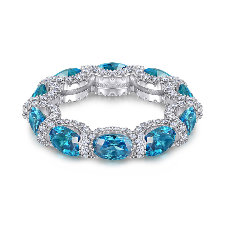 TL-528  Cross border new S925 sterling silver ring, women's flower shaped high carbon diamond, sapphire color, precious silver ring