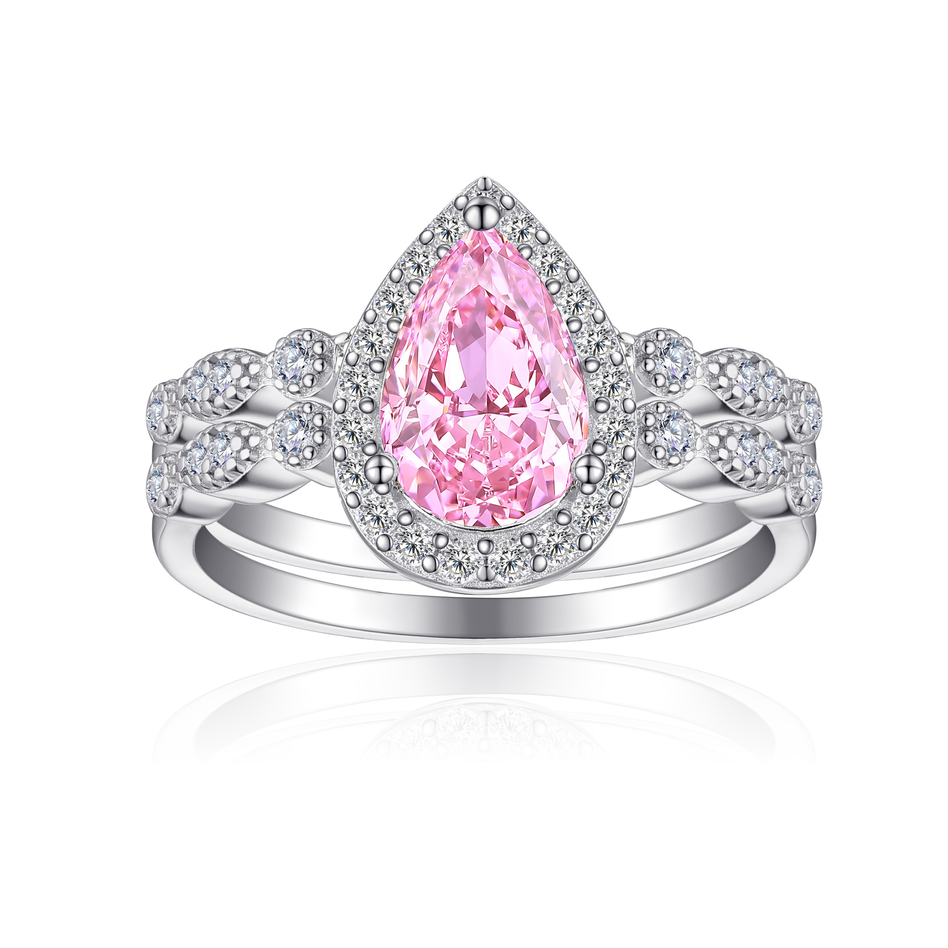 TLR23010  S925 Sterling Silver 8A High Carbon Diamond Ring Women's Pear Set Ring Fireworks Ice Cut Zircon Colored Treasure Ring