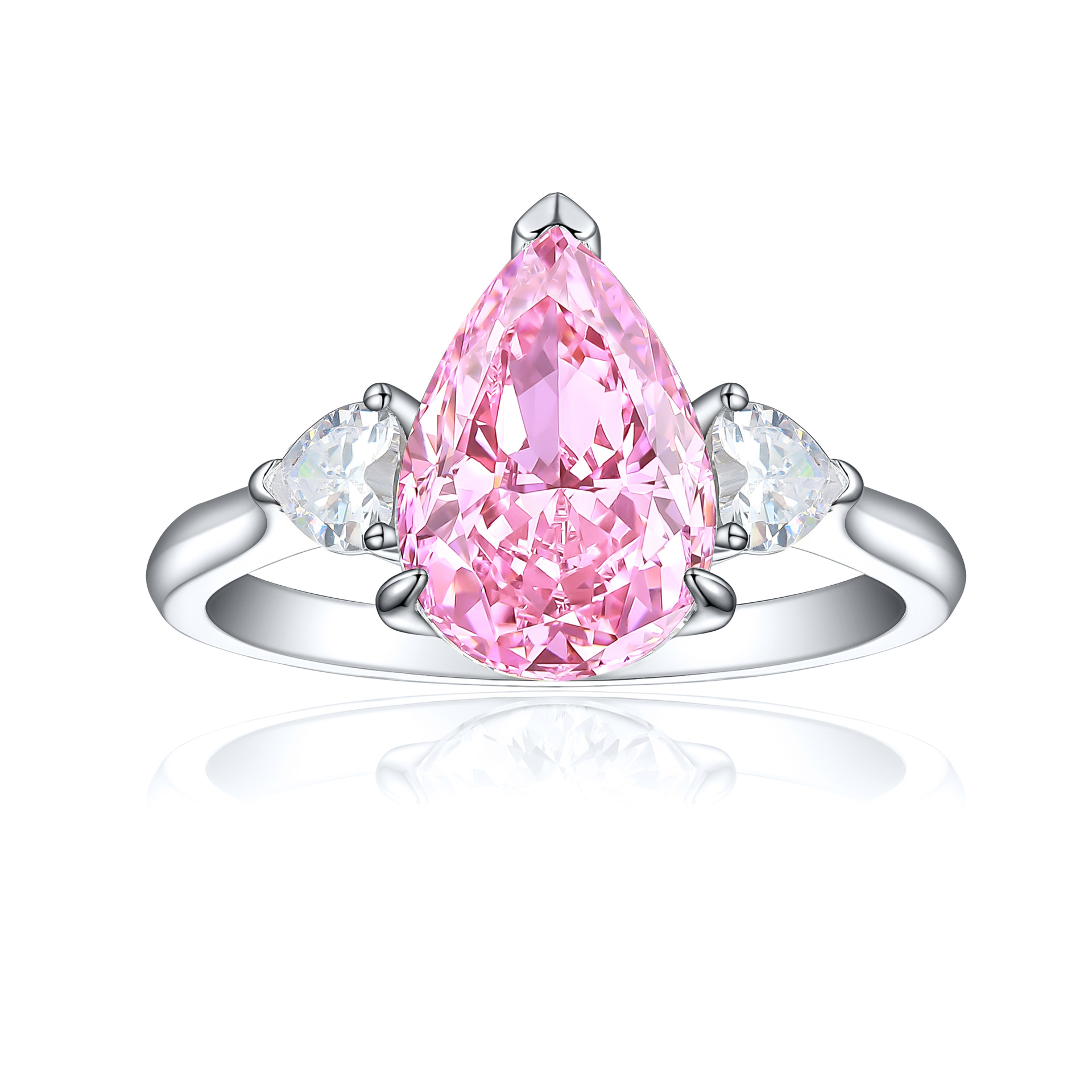 TLR23030  High end 925 sterling silver 4ct fireworks and ice flower cut water droplet shaped high carbon diamond ring for women's high-end color treasure ring