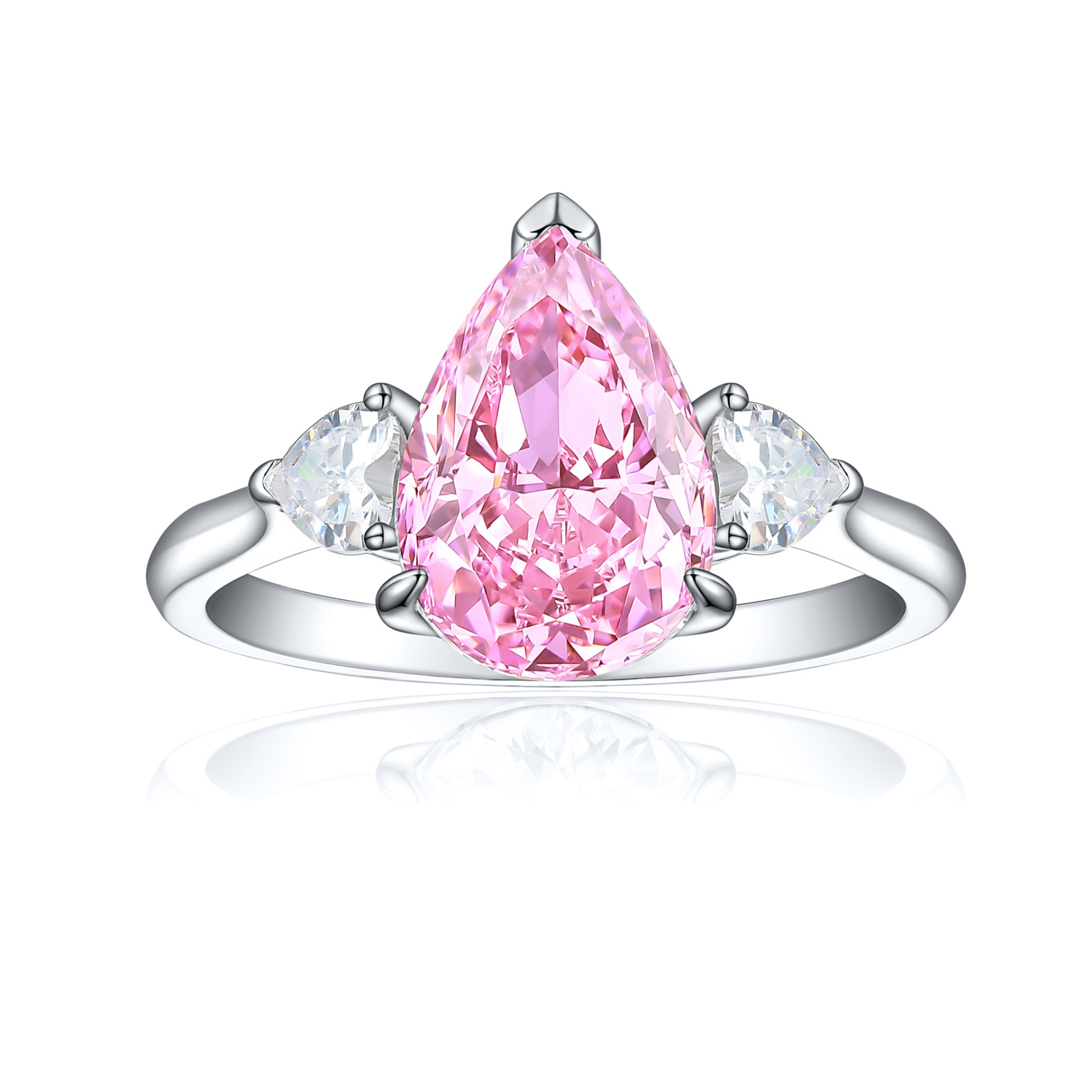 TLR23030  High end 925 sterling silver 4ct fireworks and ice flower cut water droplet shaped high carbon diamond ring for women's high-end color treasure ring