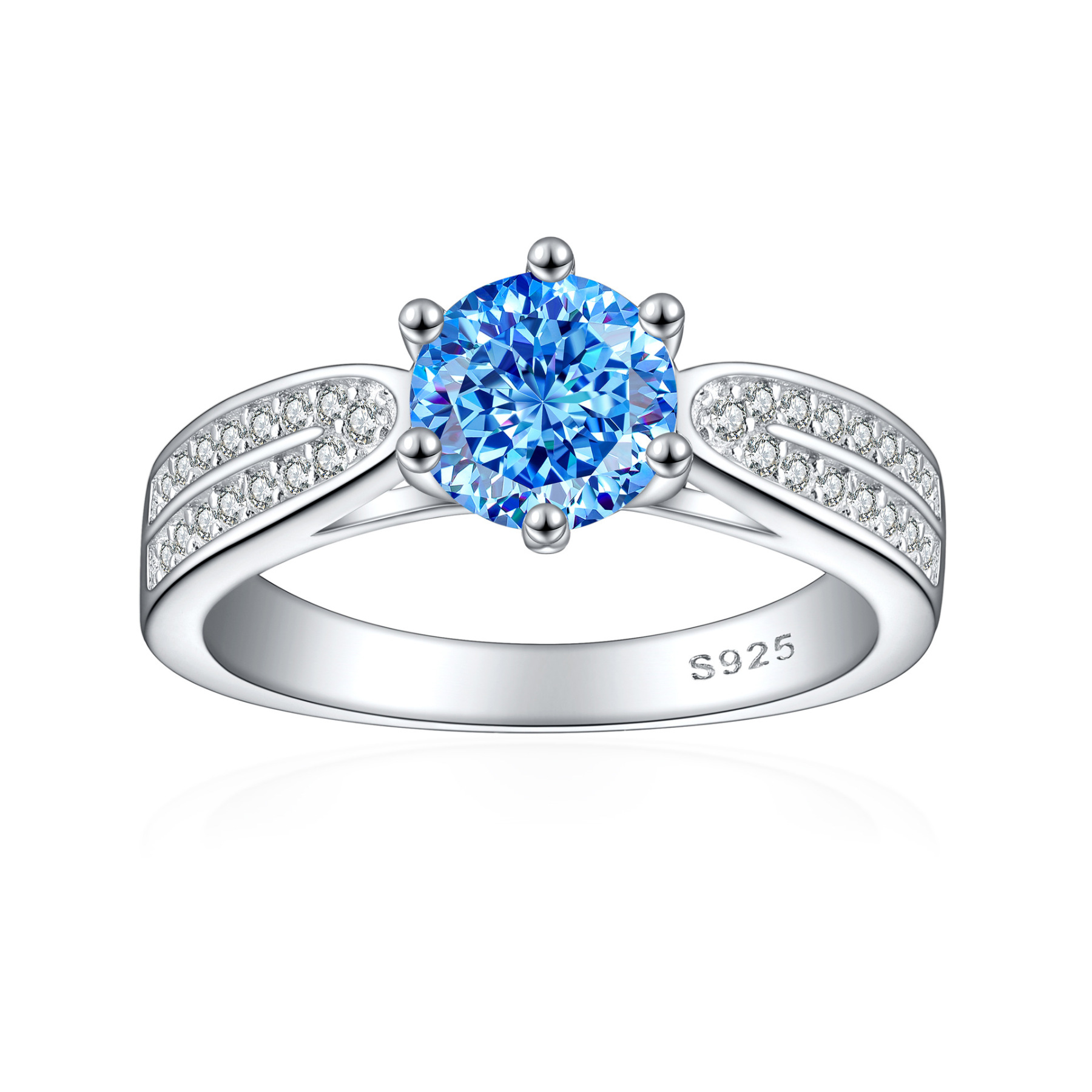 TLR23009  Hot selling S925 silver inlaid high carbon diamond ring, women's classic six claw fireworks, ice flower cut zircon color treasure