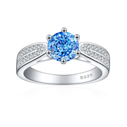 TLR23009  Hot selling S925 silver inlaid high carbon diamond ring, women's classic six claw fireworks, ice flower cut zircon color treasure