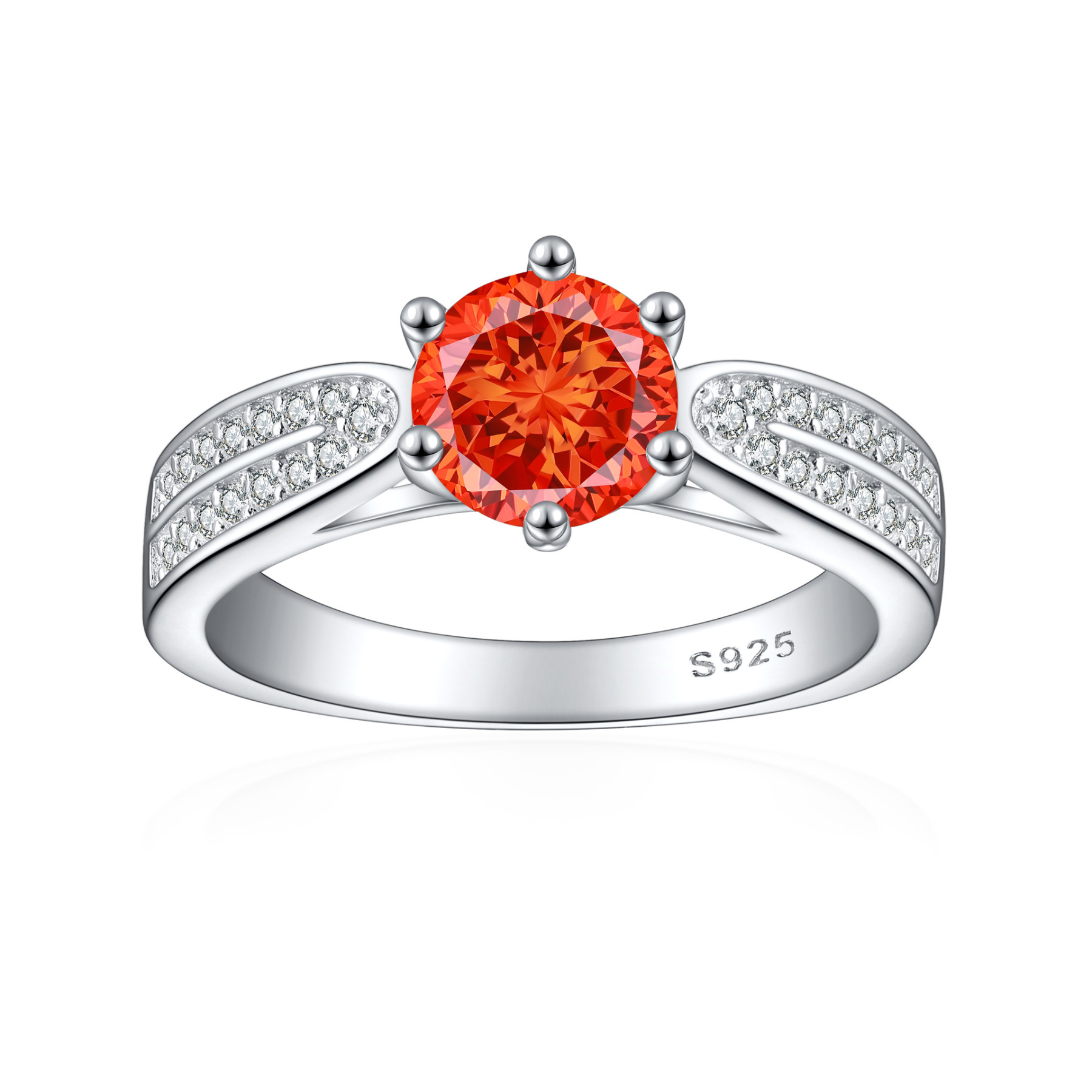 TLR23009  Hot selling S925 silver inlaid high carbon diamond ring, women's classic six claw fireworks, ice flower cut zircon color treasure