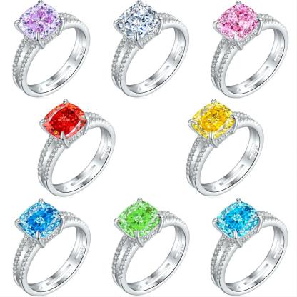 TLR23036  New 925 sterling silver ring for women, 3.5ct ice flower cut pillow shaped fat square fireworks cut women's ring