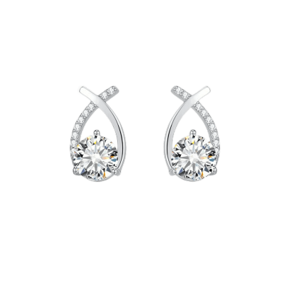 1 CT Moissanite Earrings D Color VVS1 Clarity Round Cut Lab Created Diamond Earrings Sterling Silver 18K White Gold Plated Earrings Minimalist Mermaid Tail Earrings