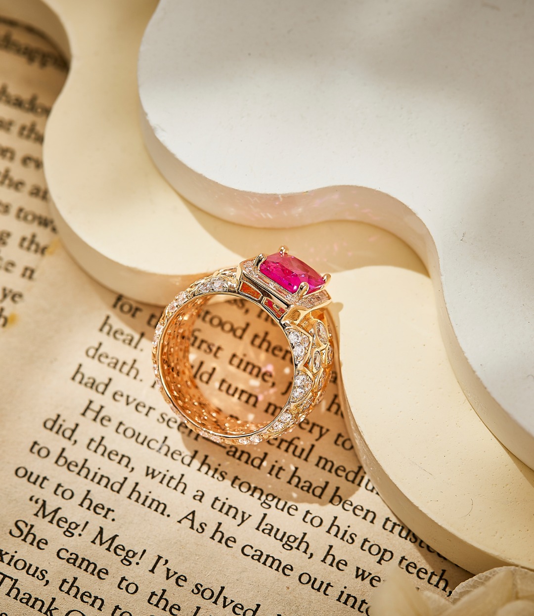 5CT Red Diamond Dew Ball moissanite Ring