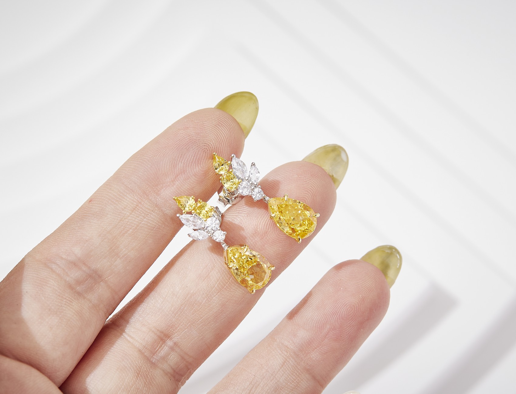 4CT YELLOW MOISSANITE DIAMOND Reading Pear shaped Earrings