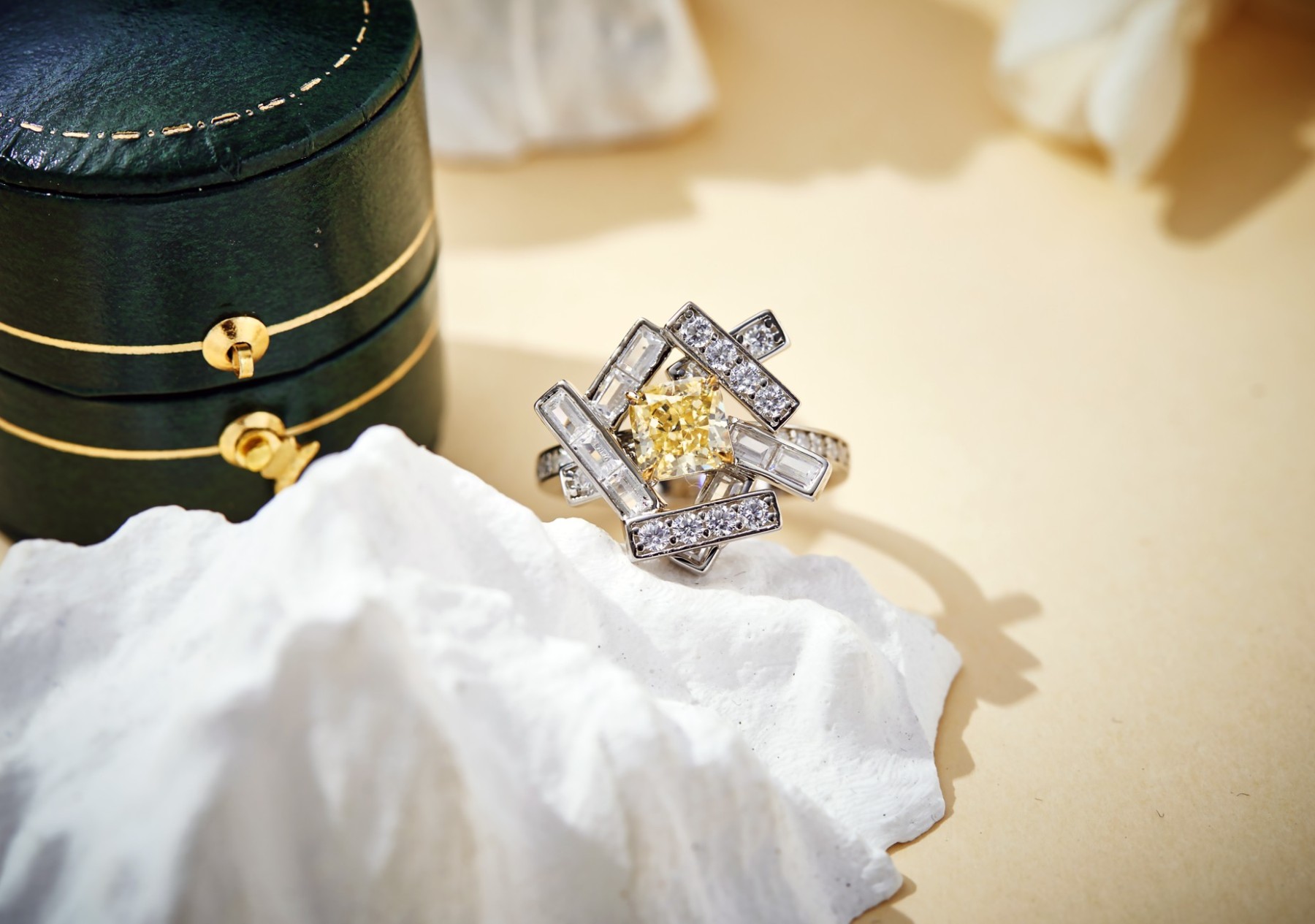 yellow moissanite jewelry Interwoven Thread Ring