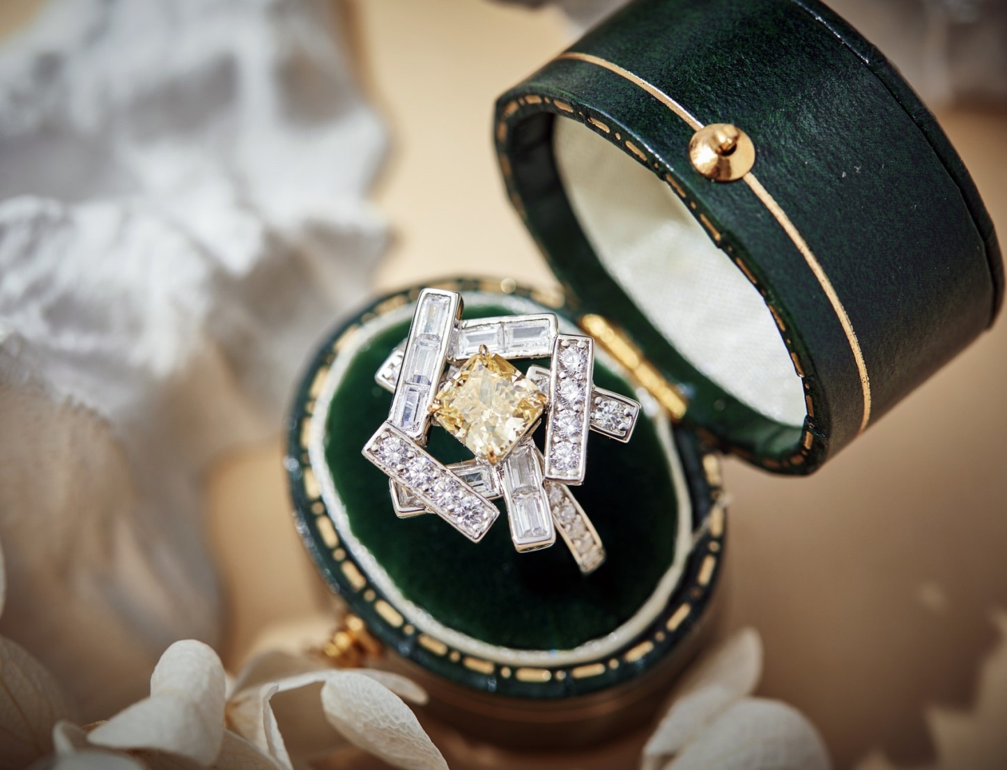 yellow moissanite jewelry Interwoven Thread Ring