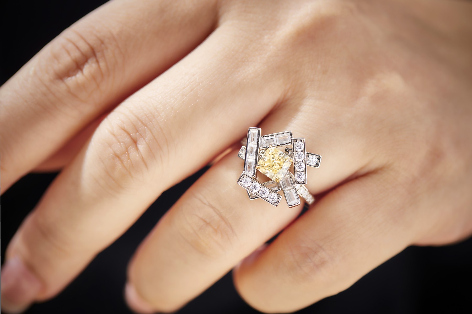 yellow moissanite jewelry Interwoven Thread Ring