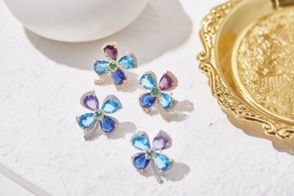 Colored Diamond Clover Four leaf clover earrings