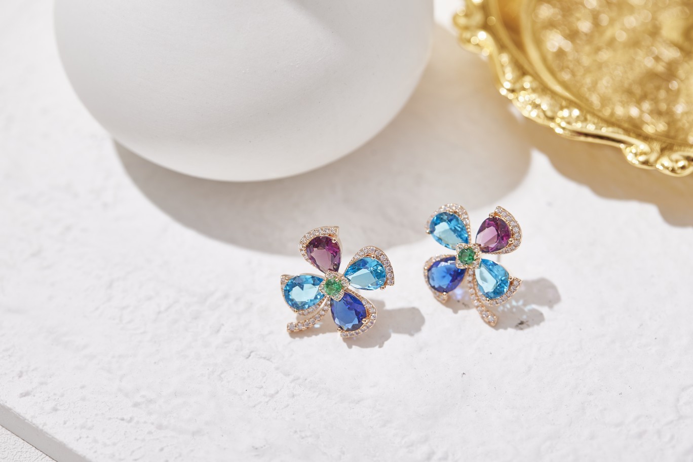 Colored Diamond Clover Four leaf clover earrings