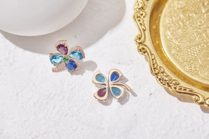 Colored Diamond Clover Four leaf clover earrings