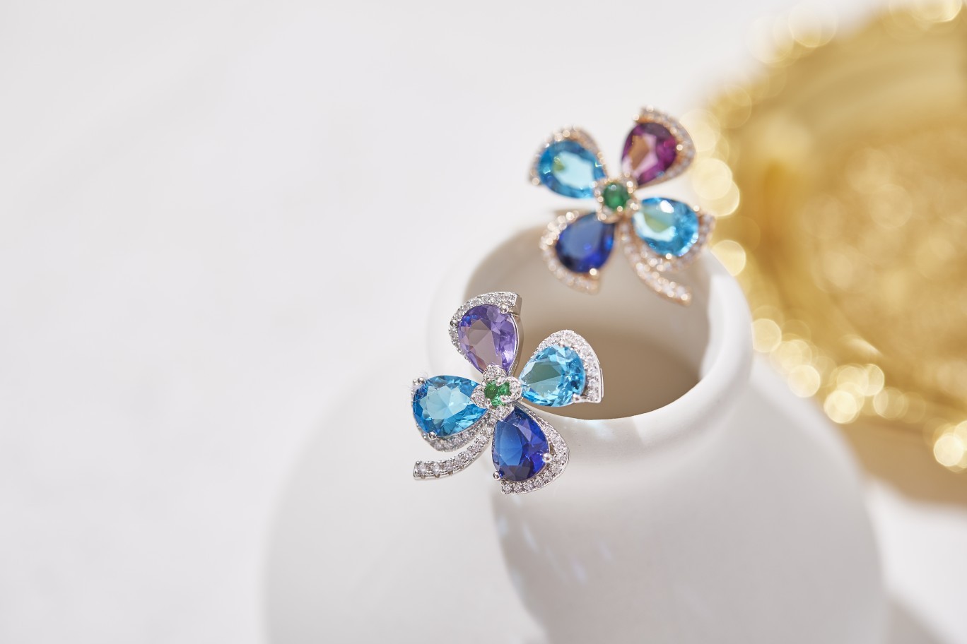 Colored Diamond Clover Four leaf clover earrings