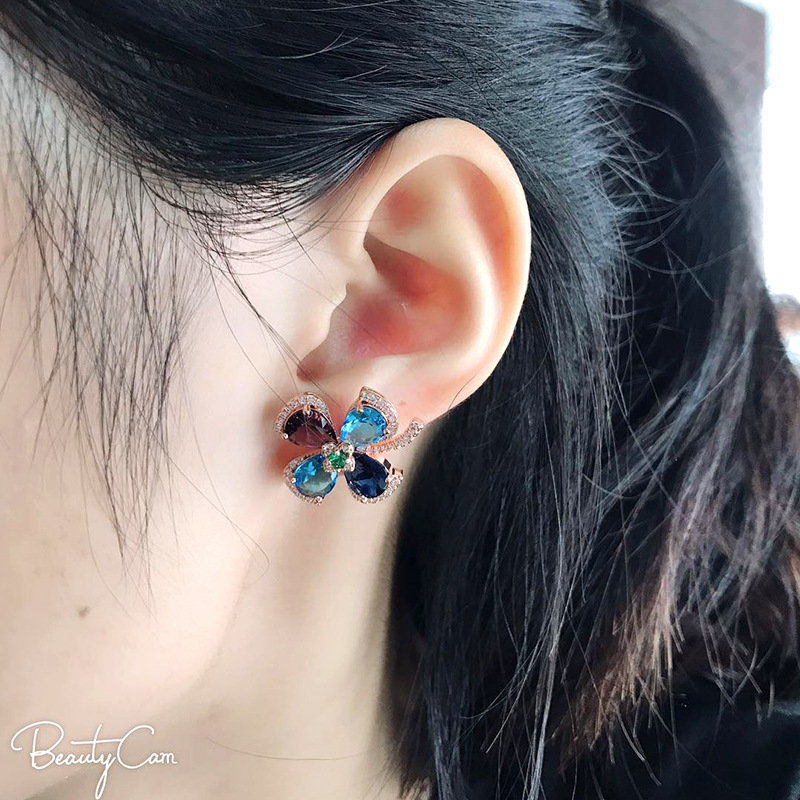 Colored Diamond Clover Four leaf clover earrings