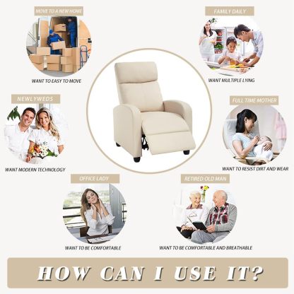 CaliFox Recliner Chair for Living Room Home Theater Seating Single Reclining Sofa Lounge with Padded Seat Backrest (Beige)