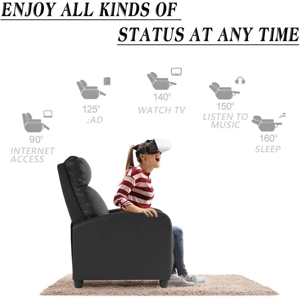 CaliFox Recliner Chair for Living Room Home Theater Seating Single Reclining Sofa Lounge with Padded Seat Backrest (Black)