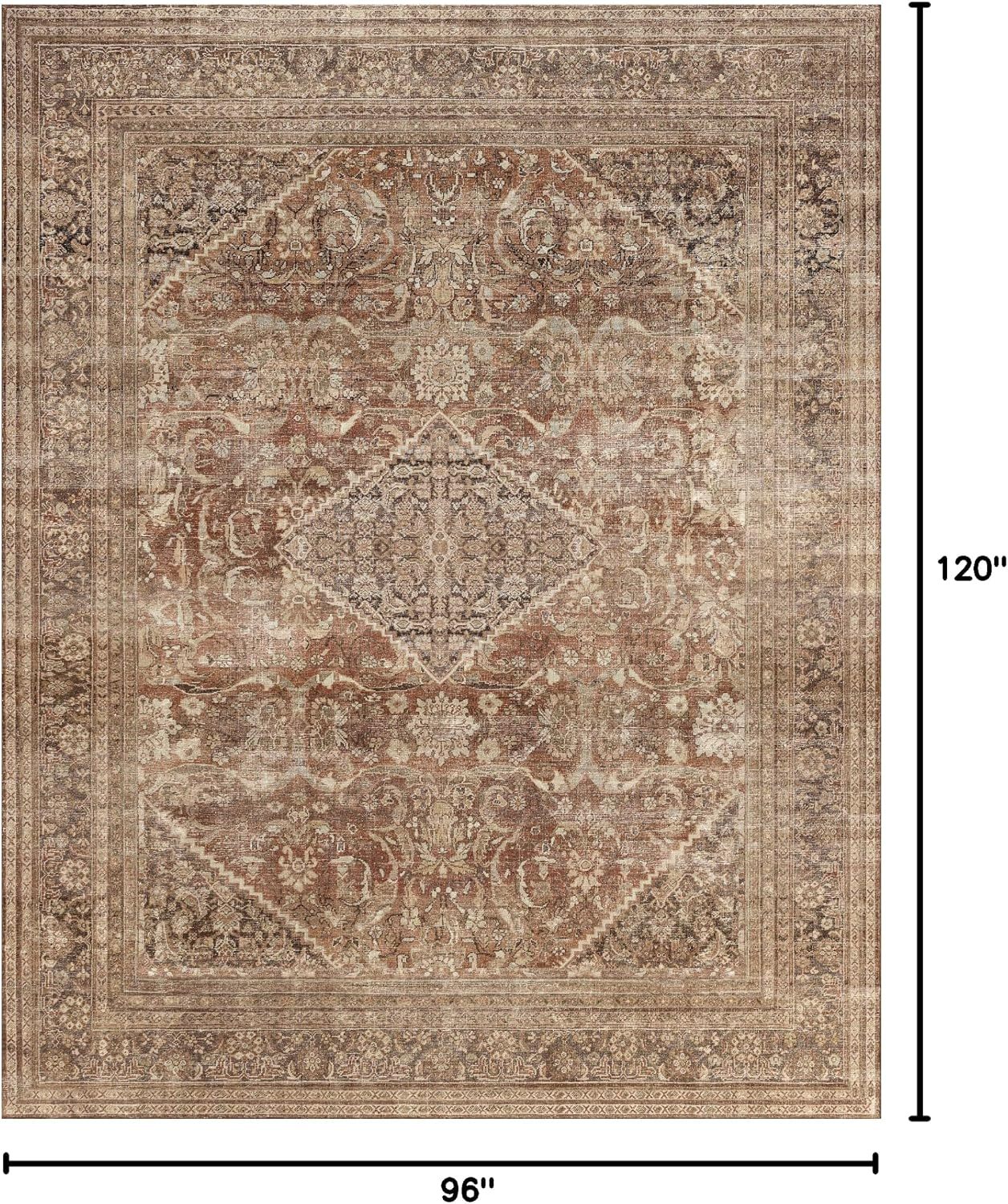 8x10 Area Rugs for Living Room, Non-Slip Backing Washable Rug 8x10, Large Area Rug Soft Carpet for Bedroom Dining Room, Vintage, Easy Clean, Durable, Low Pile Rug Under Table, Earth Tone