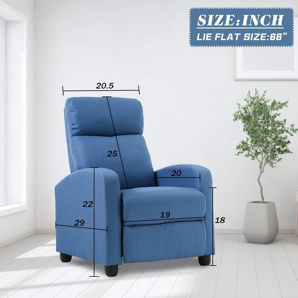 CaliFox Recliner Chair for Living Room Home Theater Seating Single Reclining Sofa Lounge with Padded Seat Backrest (Blue)