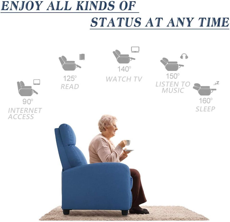 CaliFox Recliner Chair for Living Room Home Theater Seating Single Reclining Sofa Lounge with Padded Seat Backrest (Blue)