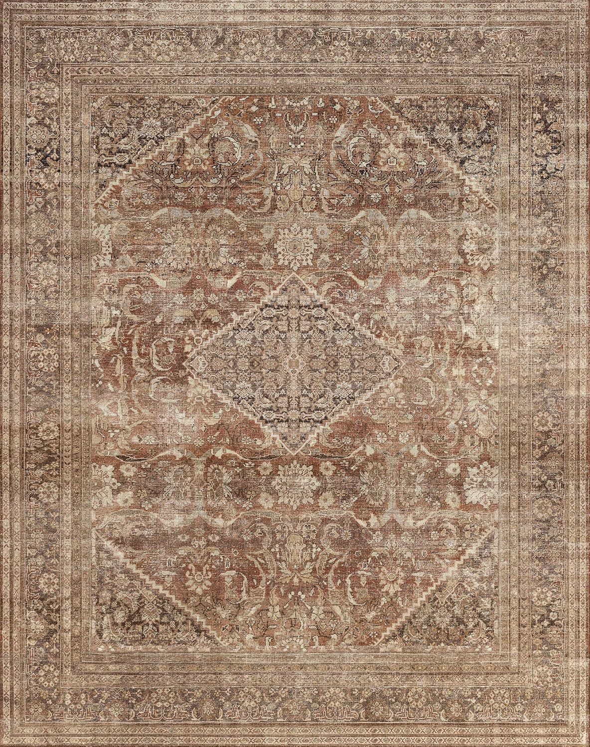 8x10 Area Rugs for Living Room, Non-Slip Backing Washable Rug 8x10, Large Area Rug Soft Carpet for Bedroom Dining Room, Vintage, Easy Clean, Durable, Low Pile Rug Under Table, Earth Tone