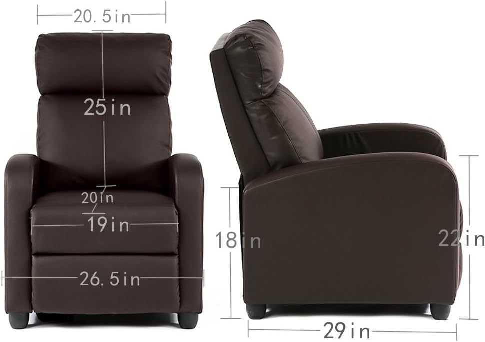 CaliFox Recliner Chair for Living Room Home Theater Seating Single Reclining Sofa Lounge with Padded Seat Backrest (Brown)