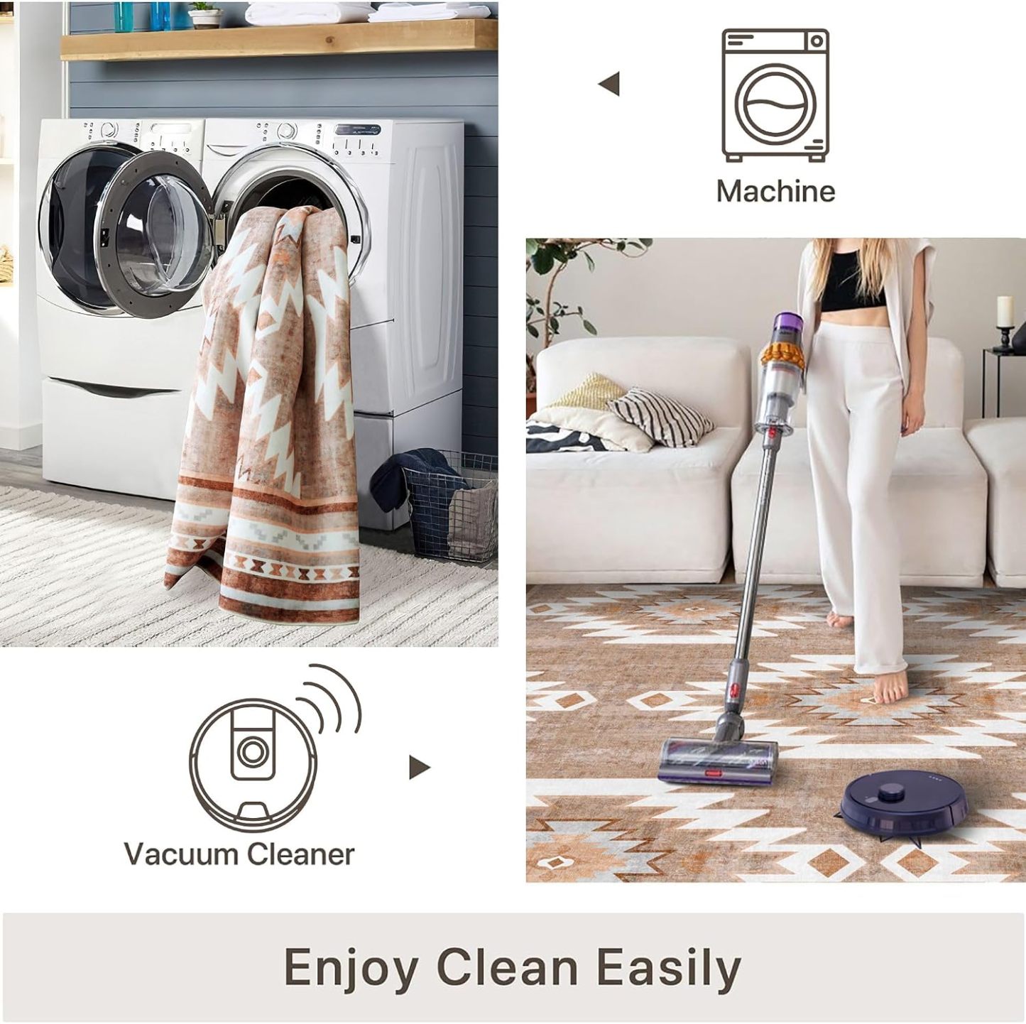 Camel Rugs for Living Room, Non-Slip Backing Washable Rug, Large Area Rug Soft Carpet for Bedroom Dining Room, Vintage, Easy Clean, Durable, Low Pile Rug Under Table
