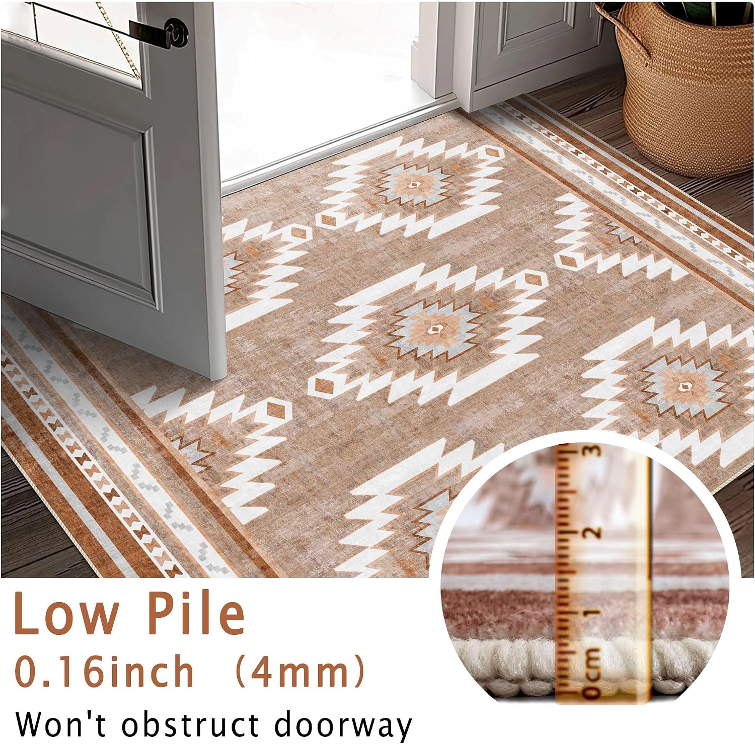 Camel Rugs for Living Room, Non-Slip Backing Washable Rug, Large Area Rug Soft Carpet for Bedroom Dining Room, Vintage, Easy Clean, Durable, Low Pile Rug Under Table
