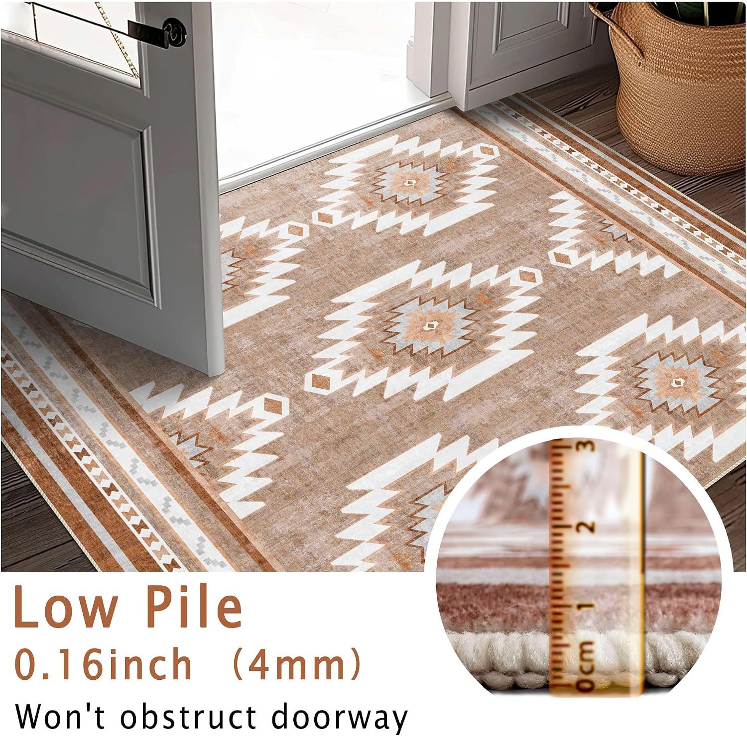 Camel Rugs for Living Room, Non-Slip Backing Washable Rug, Large Area Rug Soft Carpet for Bedroom Dining Room, Vintage, Easy Clean, Durable, Low Pile Rug Under Table