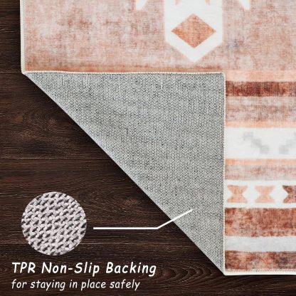Camel Rugs for Living Room, Non-Slip Backing Washable Rug, Large Area Rug Soft Carpet for Bedroom Dining Room, Vintage, Easy Clean, Durable, Low Pile Rug Under Table