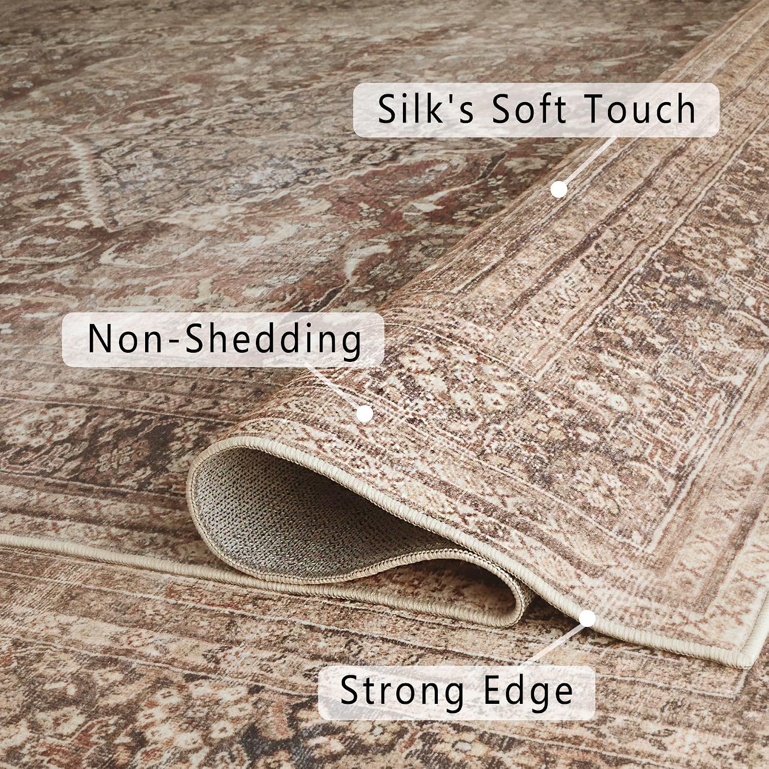 8x10 Area Rugs for Living Room, Non-Slip Backing Washable Rug 8x10, Large Area Rug Soft Carpet for Bedroom Dining Room, Vintage, Easy Clean, Durable, Low Pile Rug Under Table, Earth Tone