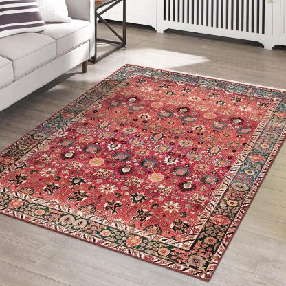 Cherry Red/Spice Rugs for Living Room, Non-Slip Backing Washable Rug, Large Area Rug Soft Carpet for Bedroom Dining Room, Vintage, Easy Clean, Durable, Low Pile Rug Under Table