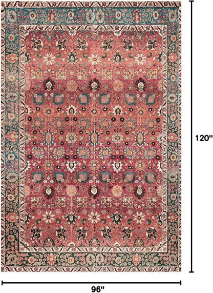Cherry Red/Spice Rugs for Living Room, Non-Slip Backing Washable Rug, Large Area Rug Soft Carpet for Bedroom Dining Room, Vintage, Easy Clean, Durable, Low Pile Rug Under Table