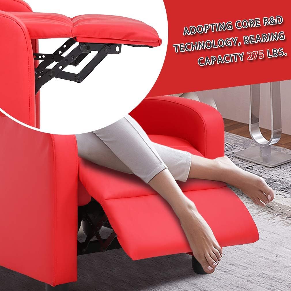 CaliFox Recliner Chair for Living Room Home Theater Seating Single Reclining Sofa Lounge with Padded Seat Backrest (Red)