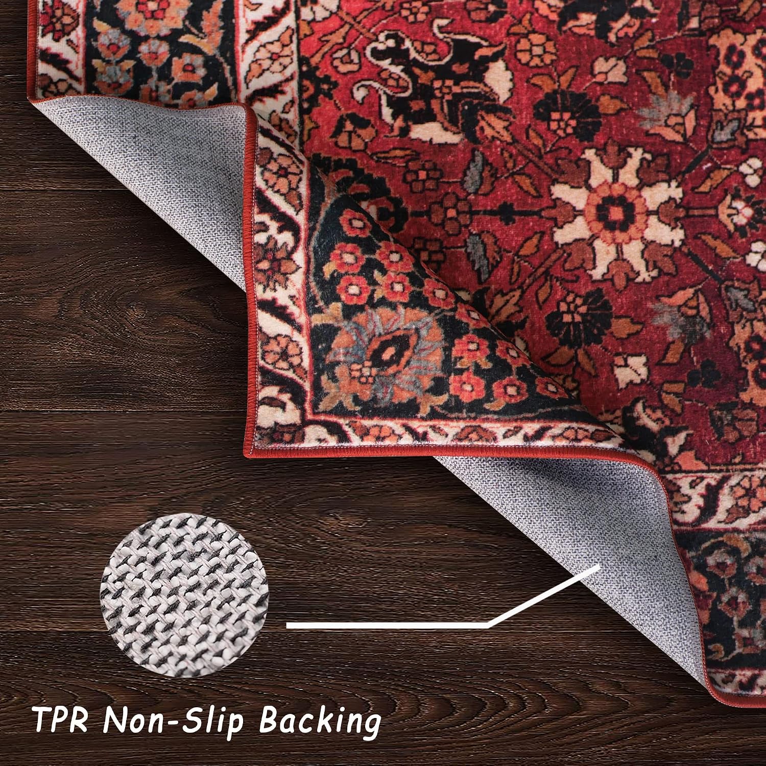 Cherry Red/Spice Rugs for Living Room, Non-Slip Backing Washable Rug, Large Area Rug Soft Carpet for Bedroom Dining Room, Vintage, Easy Clean, Durable, Low Pile Rug Under Table