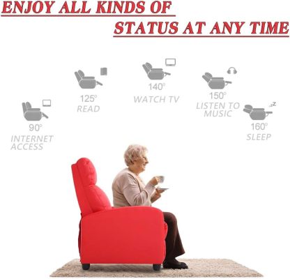 CaliFox Recliner Chair for Living Room Home Theater Seating Single Reclining Sofa Lounge with Padded Seat Backrest (Red)