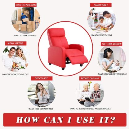 CaliFox Recliner Chair for Living Room Home Theater Seating Single Reclining Sofa Lounge with Padded Seat Backrest (Red)