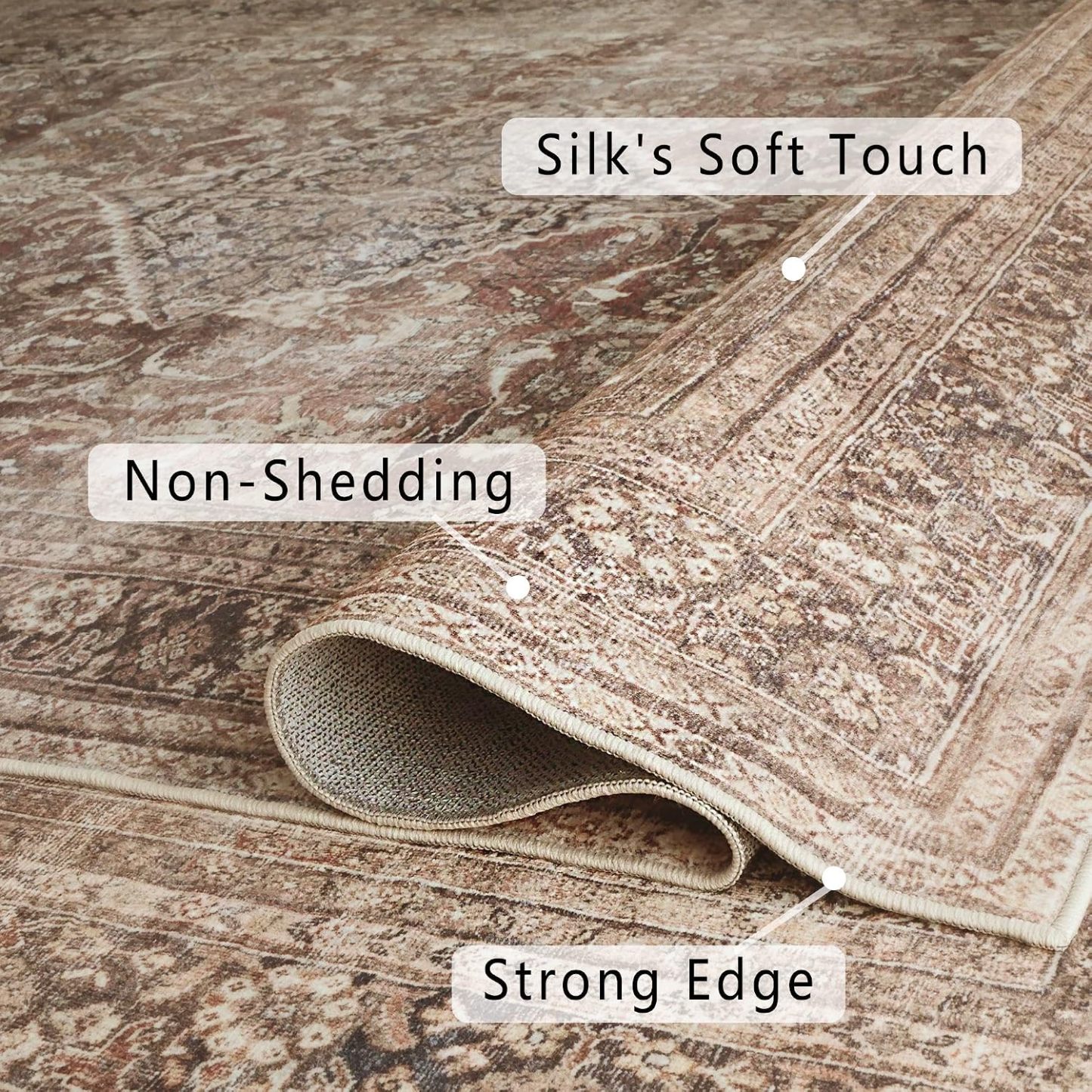 8x10 Area Rugs for Living Room, Non-Slip Backing Washable Rug 8x10, Large Area Rug Soft Carpet for Bedroom Dining Room, Vintage, Easy Clean, Durable, Low Pile Rug Under Table, Earth Tone