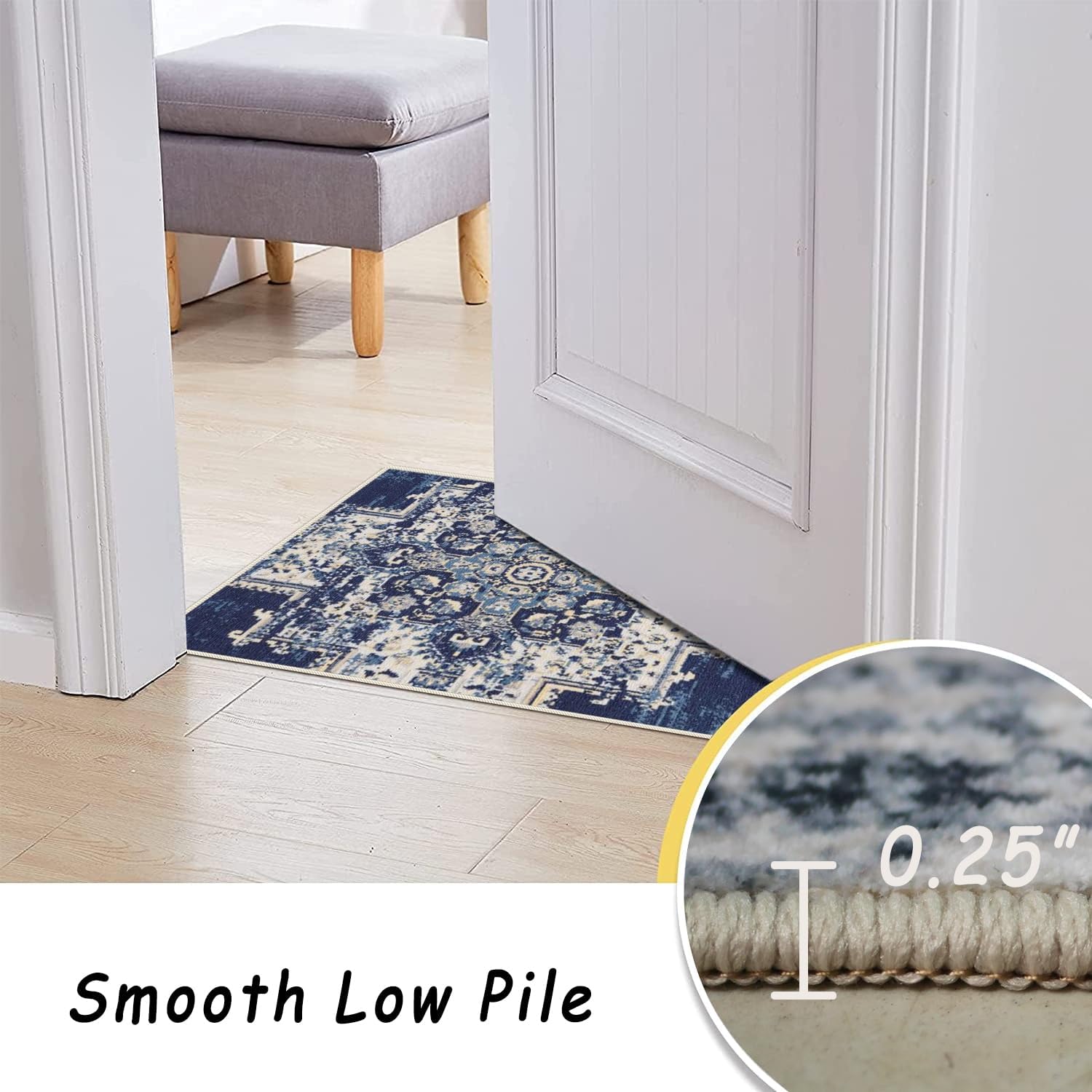 Classic-navy Rugs for Living Room, Non-Slip Backing Washable Rug, Large Area Rug Soft Carpet for Bedroom Dining Room, Vintage, Easy Clean, Durable, Low Pile Rug Under Table