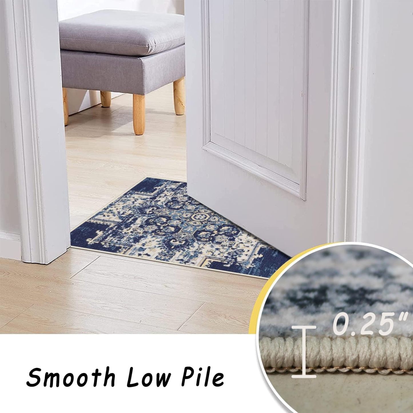 Classic-navy Rugs for Living Room, Non-Slip Backing Washable Rug, Large Area Rug Soft Carpet for Bedroom Dining Room, Vintage, Easy Clean, Durable, Low Pile Rug Under Table