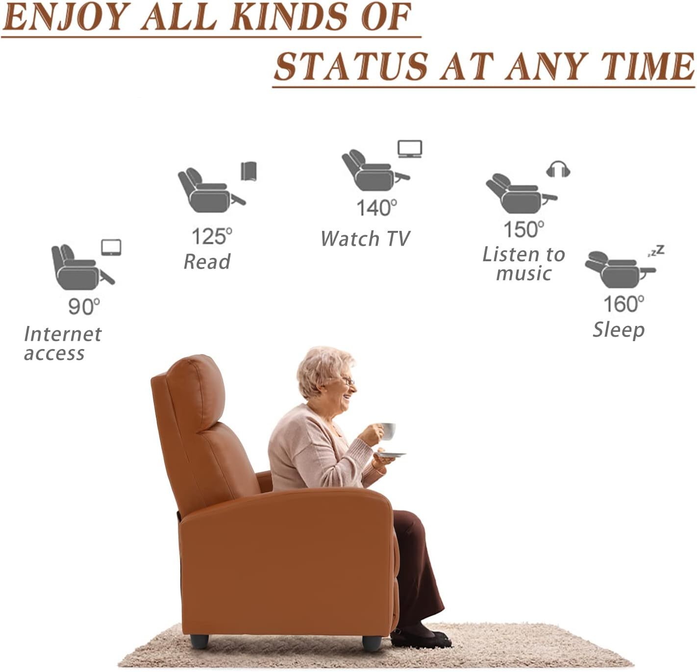 CaliFox Recliner Chair for Living Room Home Theater Seating Single Reclining Sofa Lounge with Padded Seat Backrest (Tan)