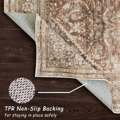 8x10 Area Rugs for Living Room, Non-Slip Backing Washable Rug 8x10, Large Area Rug Soft Carpet for Bedroom Dining Room, Vintage, Easy Clean, Durable, Low Pile Rug Under Table, Earth Tone