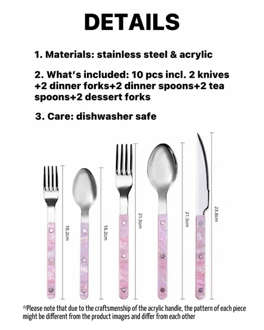 Set of 10 Sleek Modern Pinky Elegant Salt Lake Flatware Cutlery Silverware Set