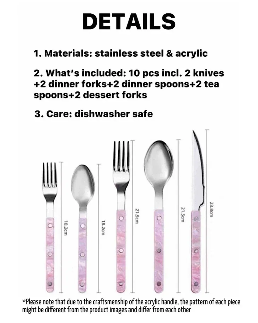 Set of 10 Sleek Modern Pinky Elegant Salt Lake Flatware Cutlery Silverware Set