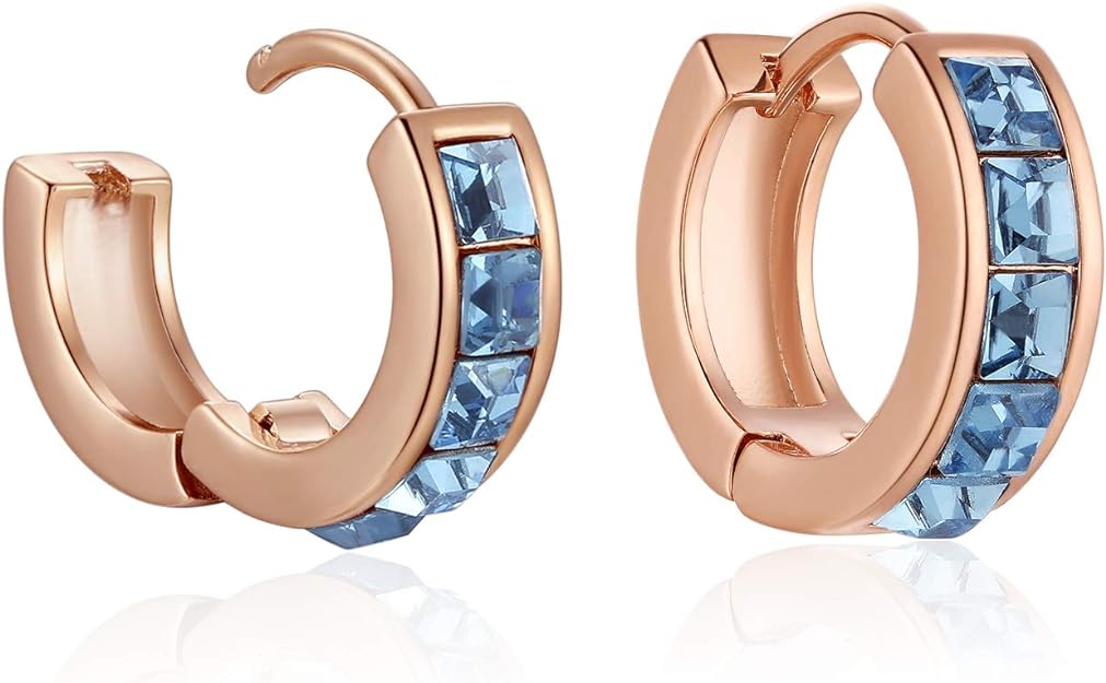 Hoop Earrings with Single Row Austrian Crystal Huggie Earrings Cuff Stud Hypoallergenic Girls Earrings Jewelry Gift Rose Gold