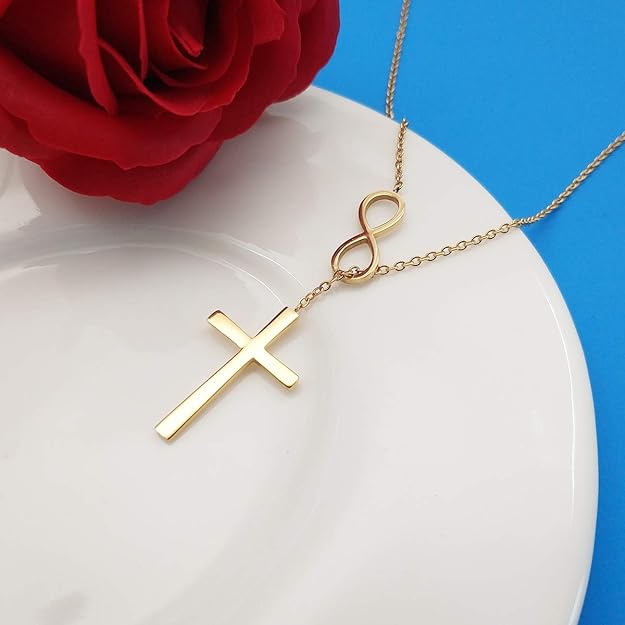Cross Pendant Necklace, 18K Gold Plated Stainless Steel Cross Necklace Simple Small Tiny Cross Pendant Christian Necklace for Women Girls